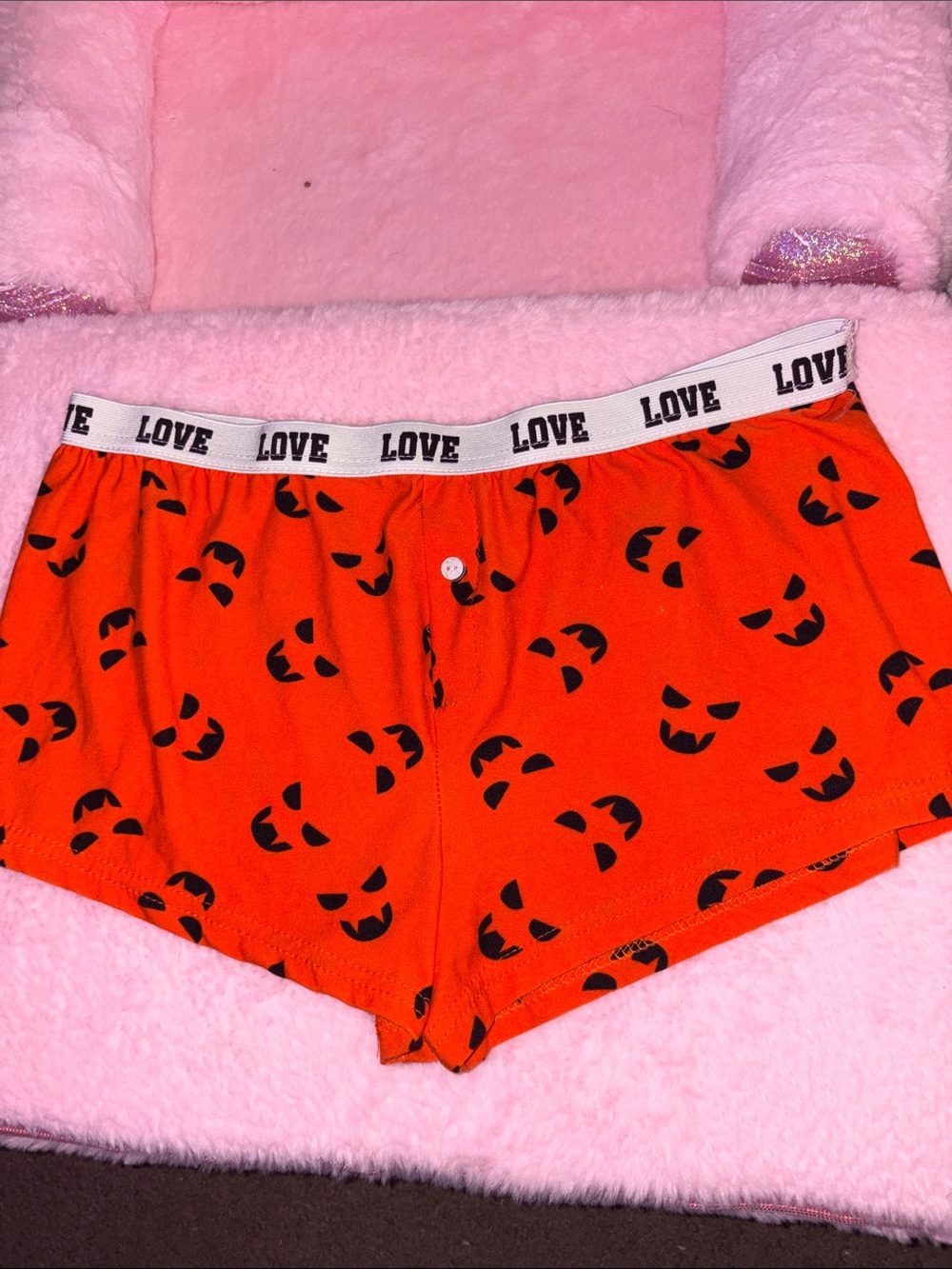 Orange Halloween Pumpkin Print Lounge Shorts